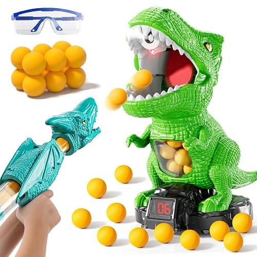 JUKUDAHU Dinosaur Shooting Boy Toys for Kids Age 3 4 5 6 7 8 - Moveable Shooting Game with Scoreboard, Light and Sound, 12 Foam Balls, Boy Toddler Toys 5-7 6-8 8-10, Competition Game Gifts (Green) - Image 1