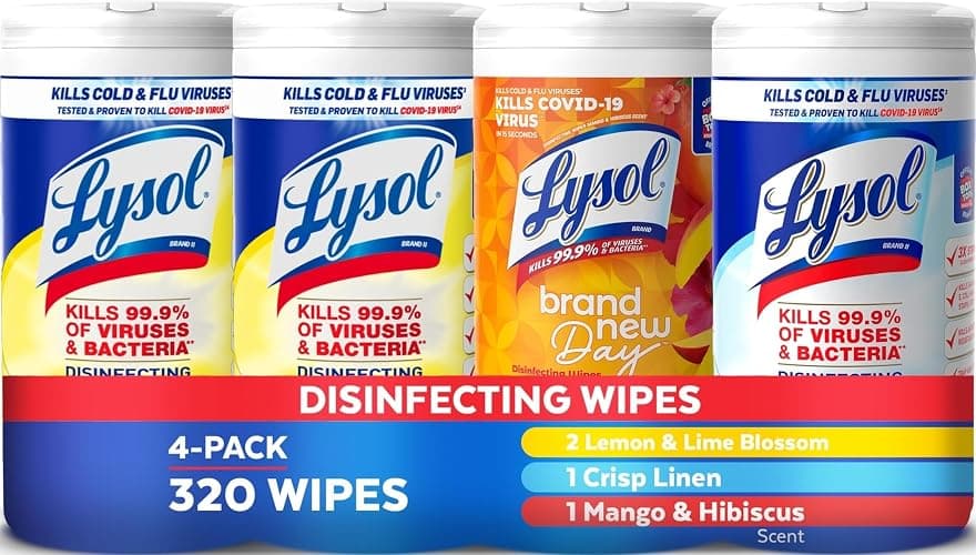 LYSOL Disinfecting Wipes, All Purpose Cleaner, Multi-Surface Antibacterial Cleaning Wipes, Household Cleaning Supplies, Dorm Essentials, Lemon + Mango & Hibiscus + Crisp Linen Scent, 80 ct. (4 Pack) - Image 1