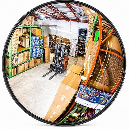 12” Acrylic Convex Mirror, Round Indoor Security Mirror for the Garage Blind Spot, Store Safety, Warehouse Side View, and More, Wall Mirror for Personal or Office Use - Vision Metalizers,Black - Image 1