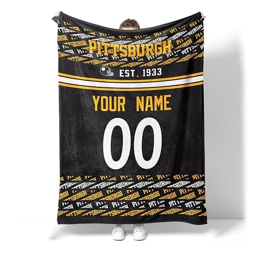 ANTKING Pittsburgh Throw Blanket Custom Name and Number Blanket for Men Women Boy Gifts - Image 1