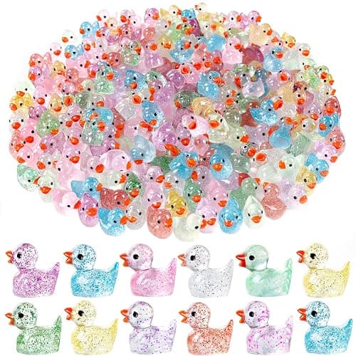 DULEFUN 100pcs Mini Glitter Ducks Colorful Tiny Small Little Resin Ducks to Hide Plastic Animal Figures for for Dollhouse Micro Dollhouse Landscape Aquarium Decorations - Image 1