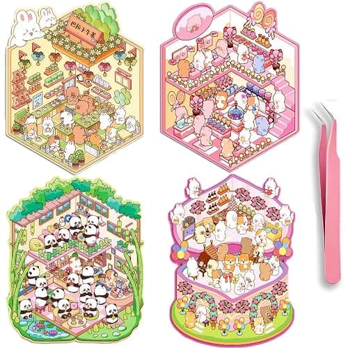 SSNLNBF 4 Sets DIY 3D Large Shop Stickers - Reusable Peel-and-Stick Miniature World Building Kit for Teens & Adults, Stress Relief Therapy Craft Set - Image 1
