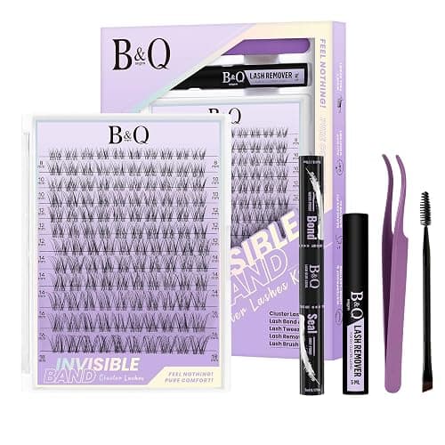 B&Q Flora Lash Clusters Kit Natural Lashes Clusters Invisible Band 144 pcs Manga Lashes Individual with Lash Bond and Seal Eyelash Extension Kit Easy Removal (Flora Kit-MIX8-18mm) - Image 1