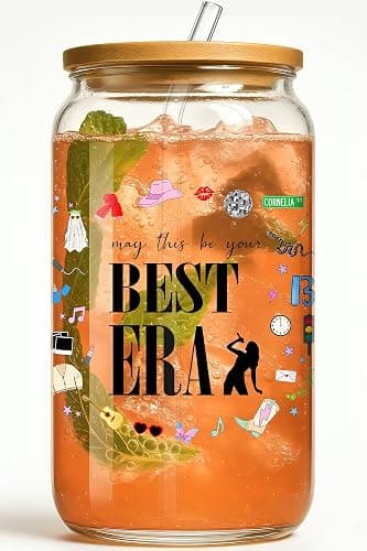 Taylor Best Era Glass Tumbler – 16oz Iced Coffee Mug Cup for Music Fans, Birthday Party Gifts for Girls Women, Christmas Stocking Stuffers Gift for Girls Boys, Taylor Gifts Merch - Image 1