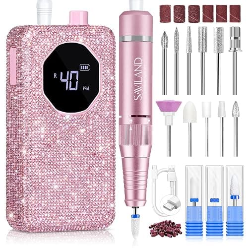 SAVILAND Professional Nail Drill 40000 RPM: Portable Diamond Nail Drill Kit Rechargeable 4000 mAh Electric Nail File for Thick Acrylic Nails with Ceramic Nail D rill Bits Sanding Bands Nail Tech Salon - Image 1