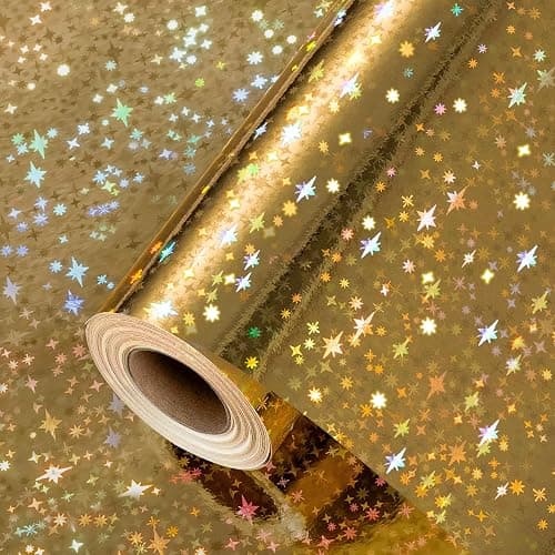 Yarcony Gold Wrapping Paper Roll, Holographic Space Wrapping Paper - 17 Inch x 33 Feet - Shiny Iridescent Galaxy Design Thick Gold Gift Wrap Paper for Birthday, Wedding, Christmas,Baby Shower - Image 1