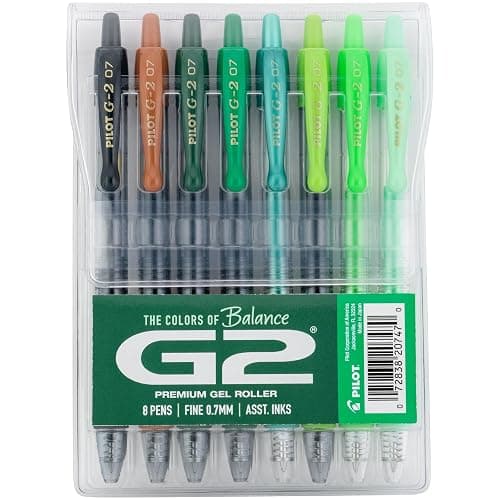Pilot G2 Premium Gel Roller Pens, Fine Point Gel Pens, Boost Green Pack, The Colors of Balance, 8-Pack Pouch, 0.7 mm, Assorted - Ideal for School, Journaling, & Office Writing - Image 1