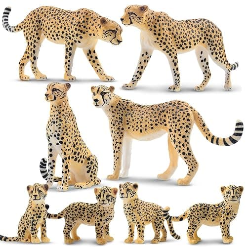 TOYMANY 8PCS Cheetah Figurines with Cubs, Realistic Jungle Animals Figures Family Set, Wildlife Figure, Educational Toy Cake Toppers Christmas Birthday Gift for Kids Toddlers - Image 1