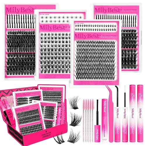 MilyBest 792pcs 4 Styles Lash Clusters Kit with Spikes and Bottom Lashes | Wispy volume bulk individual eyelash extensions with 2 bond and seal glue for DIY mix-and-match lash maps, manga makeup - Image 1
