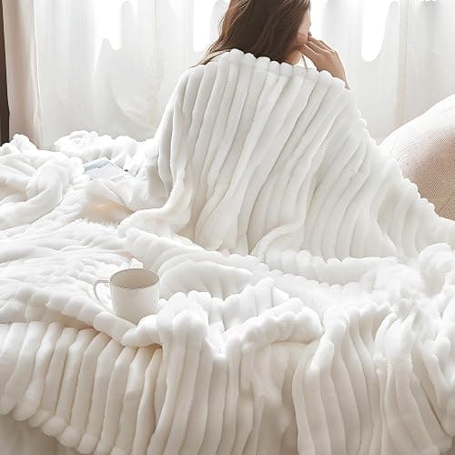 Bedsure Fall Bedroom Decor White Queen Blanket, Bedding Gifts for Women Men, Soft Fluffy Fleece Cozy Fuzzy Plush Warm Queen Blanket for Bed, White Gifts for Her Him, 90x90 - Image 1