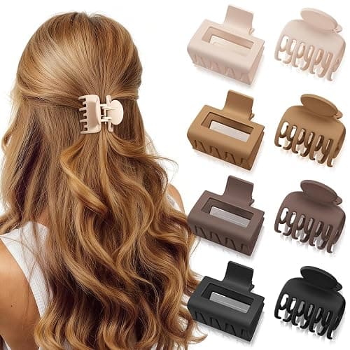Oeusnael 8 Pcs Medium Hair Clips for Women Girls - 2 Styles Rectangle and Double Row Teeth Small Claw Clips for Thin Fine Thick Hair, Matte Non-slip Strong Hold Jaw Clips Hair Accessories, Brown - Image 1