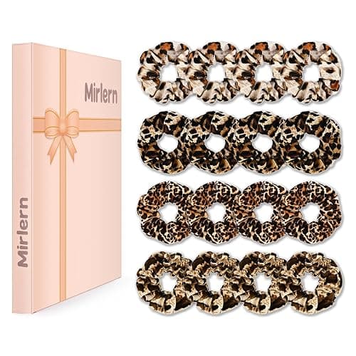 Mirlern 16-Piece Leopard Velvet Scrunchies, Hair Ties No Damage for Thick & Thin Hair, No Crease Soft Big Scrunchies for Women, Prevent Breakage for Sleep Workout & Daily Wear (Leopard Print-C) - Image 1