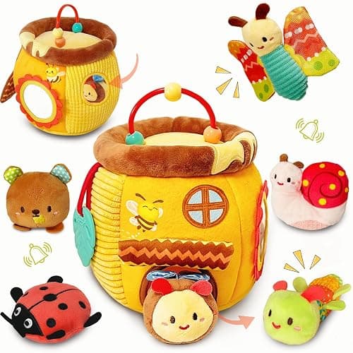 Kulveanju Jouet Bebe 6 Mois, 7-en-1 Maison des Abeilles en Peluche avec 6 Insectes, Jeux Montessori avec Hochets, Miroirs Jouet Sensoriel Interactifs, Cadeau Bebe Enfant 9 12 18 Mois Garçon Fille - Image 1