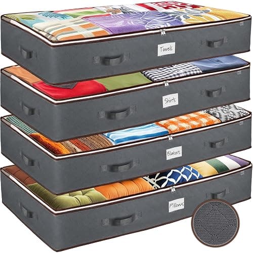 Under Bed Storage Bins - Pack Of 4 Under The Bed Storage Containers For Clothes, Blankets, Winter Clothing, & Shoes - Underbed Storage Containers With Handles, Dual Zippers, & Clear Top - Image 1