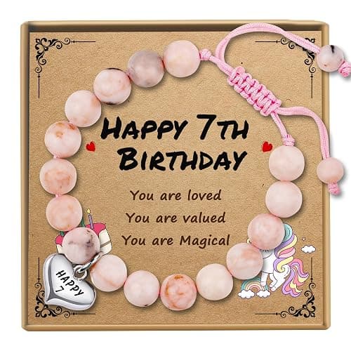 Sereney Birthday Gifts for Girls, Beaded Bracelets as 1 3 4 5 6 7 8 9 10 11 Year Old Birthday Gift, Adjustable Stone Pearl Bracelet as Happy Birthday Gifts for Daughter Granddaughter Niece Girls - 7th Bday - Image 1