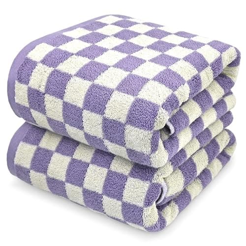 Jacquotha Shower Towels for Bathroom 27.5x55 Inches - Quick Dry Bath Towels Soft & Lightweight (2Pack), Cute Checkered Towel Sets Lilac, 520 GSM Absorbent Cotton - Image 1