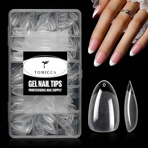 TOMICCA Short Almond Nail Tips, 15 Sizes 240Pcs Acrylic Nail Kit with Almond Nail Tips - Clear Press-On Nails for Extension, DIY Manicure Set, Gel & Acrylic Nail Tips Natural Fake Nails - Image 1