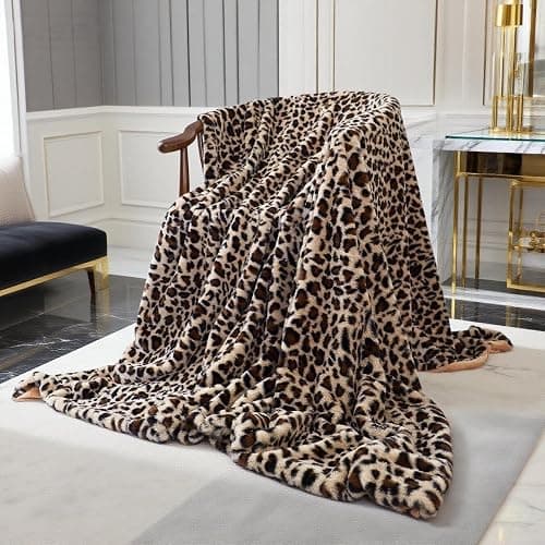Velboa Super Soft Leopard Blanket Double Layer Bedding Thick Sofa Cover Furry Fuzzy Fax Fur Throw Blanket (Khaki,51 x 63 Inch) - Image 1