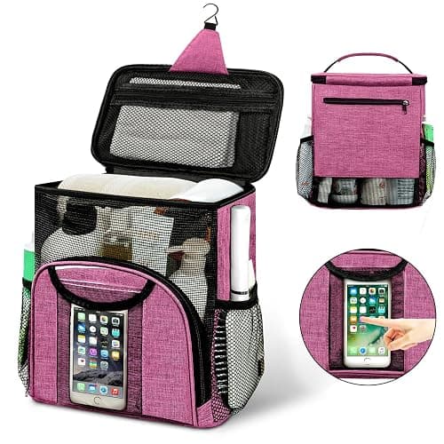 Attmu Portable Shower Caddy College Tote Bag, Quick Dry Hanging Toiletry Bag, Large Capacity Mesh Shower Caddy Portable for College Dorm Room Essentials for Boys and Girls for Bath Camping (Pink) - Image 1