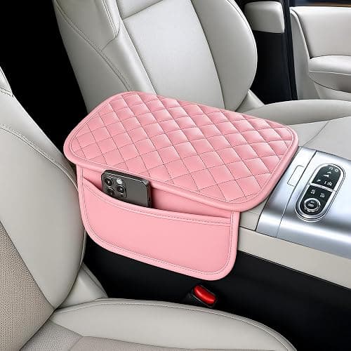 DSCARCovers Upgraded Car Center Console Cover Pink,Microfiber Leather Car Armrest Cover Cushion with 2 Storage Bags,Universal Car Armrest Storage Box Car Interior Accessories for Most Vehicles (Pink) - Image 1