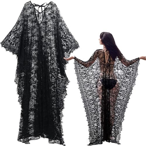 Mepase Boho Witch Lace Kimono Kaftan Dress Robe Bikini Swimsuit Beach Cover up for Women Maternity Halloween Vampire Costume - Image 1
