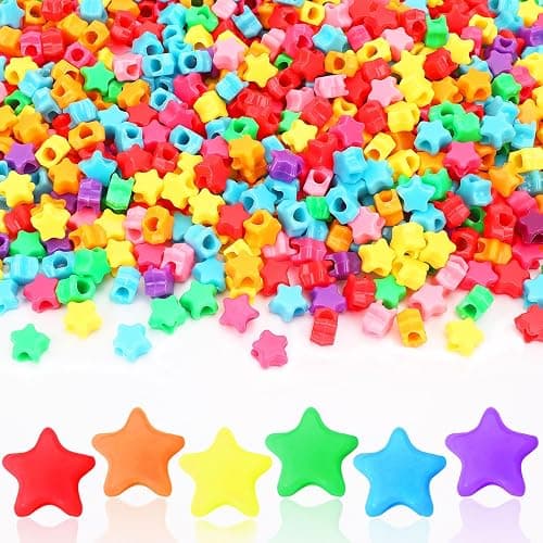 UPINS 1200 Pcs Star Pony Beads, Star Shape Spacer Beads Rainbow Beads Bulk Large Hole for Birthday 4th of July Pride Party Decorate Friendship Bracelets Hair Beads Crafts - Red Orange Yellow for Star - Image 1