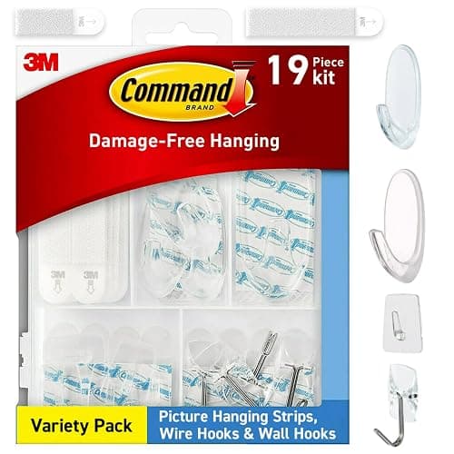 Command Clear Variety Pack, Including 8 Pairs of Picture Hangers, 4 Clear Wire Hooks and 11 Wall Hook for Hanging Home Decor, Damage-Free Hanging Up to 19 Items with Command Strips - Image 1
