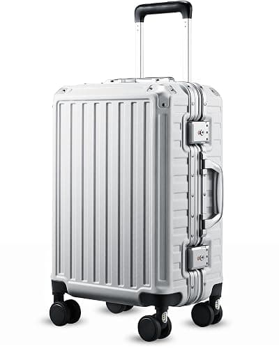 Carry On Luggage with Spinner Wheels, 8010S Aluminum Frame Zipperless Polycarbonate Hard Shell Suitcase (ZX-Core, Silver, 20 Inch) - Image 1