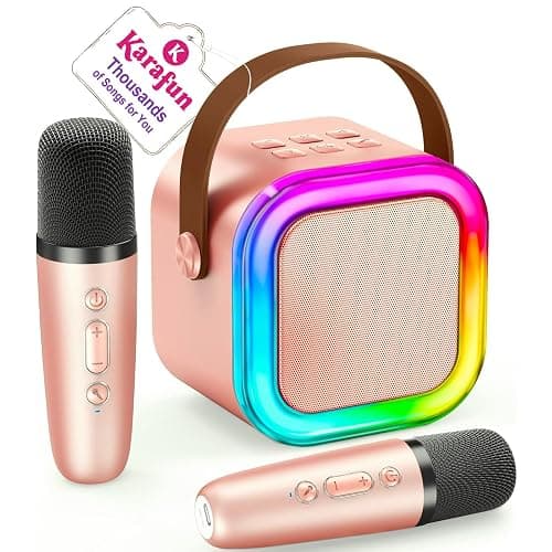 IROO Mini Karaoke Machine for Kids, 2025 TOP Toys Birthday Gifts Ideas for Girls Ages 4, 5, 6, 7, 8, 9, 10, 12+ Years Old, Portable MP3 Player with 2 Wireless Mics for Party(Rose Gold) - Rose Gold 2 Mics - Image 1