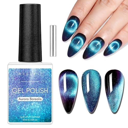 Makartt Blue Cat Eye Gel Nail Polish: Magnetic Glitter Gel Polish Soak-Off UV/LED with Aurora Effect, Long-Lasting Black Hole Shine, Comes with Magnet Stick Salon Home Nail Art 10ml - Image 1