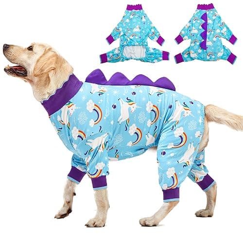 LovinPet Large Dog Pajamas: Anti Licking Dog Recovery Clothes, Lightweight Onesie, Starlight Rainbow/Wild Horse Prints Mastiff Pajamas, UV Protection, Adorable pet PJ's/XL - Image 1