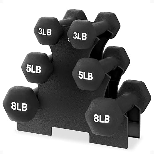 BalanceFrom Neoprene Coated Iron Dumbbell Hex Weights Set with Stand – Color-Coded or Black Options with Non-Slip Grip for Strength Training, Resistance Workouts, and Home Gym Fitness - Image 1