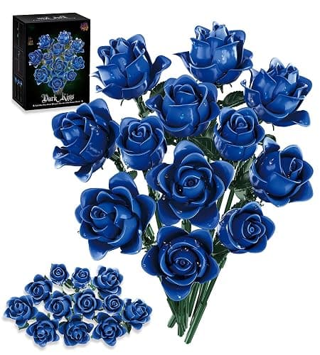 Loyratche Blue Roses Flower Bouquet Building Set, Compatible with Lego Flowers, Artificial Flowers Botanical Collection Gift for Halloween Gothic Retro Home Decor - Image 1