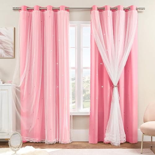 XiDi Pink Curtains for Bedroom Decor, Baby Pink Kids Blackout Curtains for Girls Room, Princess Unicorn Wall Decor Set of 1 Panel, 34x63 Inches - Image 1