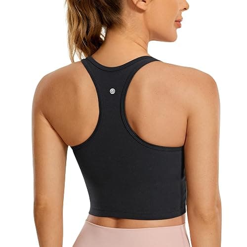 CRZ YOGA Butterluxe Racerback Crop Tank Tops for Women - Padded Y-Back Longline Sports Bras Scoop Neck Workout Yoga - Image 1