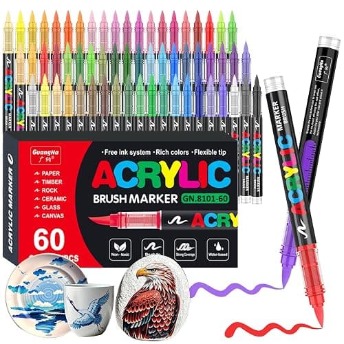 Gelanty rotuladores acrilicos, 60 colores marcadores acrílicos con Punta de Pincel Flexible, Líquido Directo acrylic brush markers para Pintura sobre Roca, Cerámica, Madera, Vidrio - Image 1