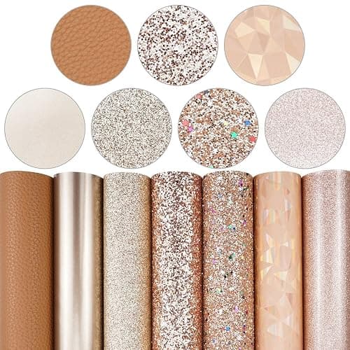 Litchi 7 Pack 8x12 Inch Faux Leather Sheets for Bow Earring, Easy to Cut Vinyl Fabric for Cricut, Durable Fade Resistant Leatherette Without Smell, Gold Series - Image 1