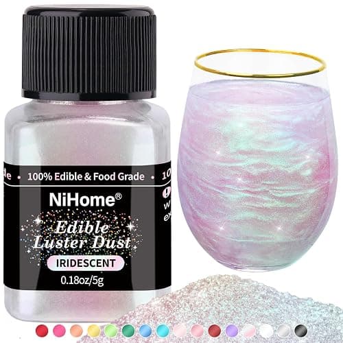 NiHome Edible Food-Grade Glimmer Powder Glitter Luster Dust Metallic Food Decorating Sprinkle Glimmery Dust for Drink Wine Beverage Cake Candy Dessert Bakery Restaurant Vegan (0.18oz/5g, Iridescent) - Image 1