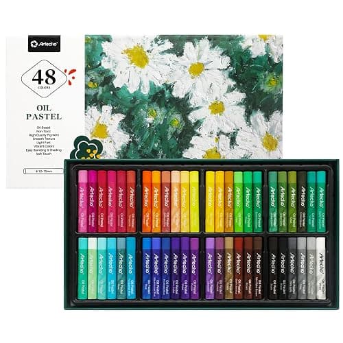 Artecho Oil Pastels Set of 48 Colors, Soft Oil Pastels for Art Painting, Drawing, Blending, Art Supplies for Artists, Beginners, Students, Teachers (10 x 70 mm) - Image 1