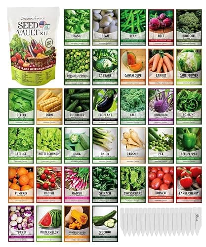 Gardeners Basics Survival Vegetable Seeds Garden Kit Over 16,000 Seeds Non-GMO and Heirloom, Great for Emergency Bugout Survival Gear 35 Varieties Seeds for Planting Vegetables 35 Free Plant Markers - Image 1