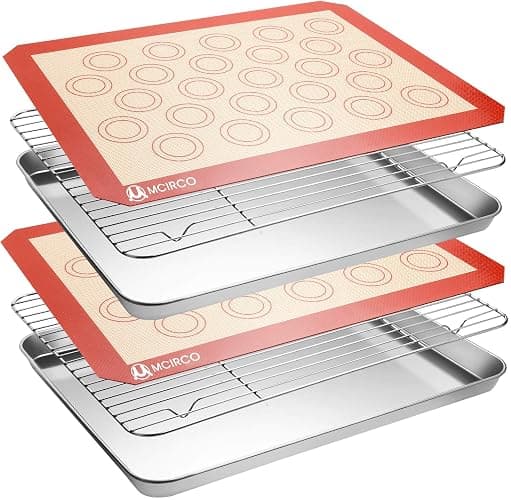 Stainless Steel Baking Sheet Tray Cooling Rack with Silicone Baking Mat Set, Cookie Pan with Cooling Rack, Set of 6 (2 Sheets + 2 Racks + 2 Mats), Size 16 x 12 x 1 Inch, Easy Clean - Image 1