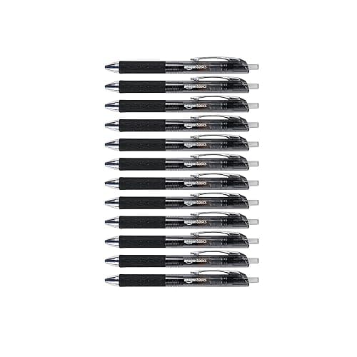 Amazon Basics Retractable Gel Pens, Fine Point 0.7mm, Smooth Writing, Black, No Smudge, School and Office Supplies, 12-Pack - Image 1