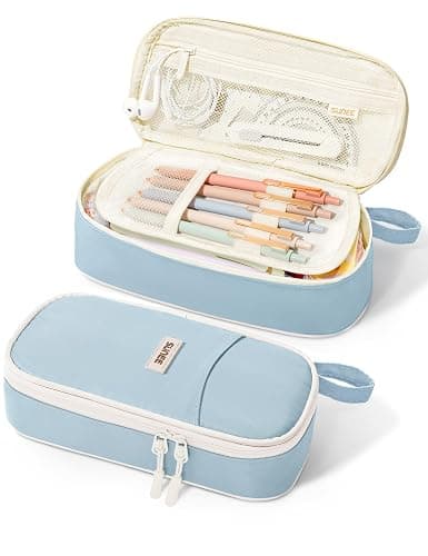 SUNEE Cute Pencil Case, Aesthetic Pen Pouch, Colored Large Pencil Bag with Zipper, Kawaii Stationery Storage and Organizer, School Supplies for Teen and Adult Girls, Blue - Image 1
