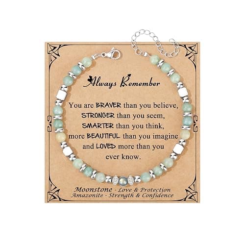 𝗚𝗶𝗳𝘁𝘀 𝗳𝗼𝗿 𝗪𝗼𝗺𝗲𝗻 𝗠𝗼𝗼𝗻𝘀𝘁𝗼𝗻𝗲 𝗕𝗿𝗮𝗰𝗲𝗹𝗲𝘁 Amazonite Colorful Imperial Jasper Stainless Steel Beads Bracelets, Graduation Mothers Day Christmas Birthday Gifts for Her Women - Image 1