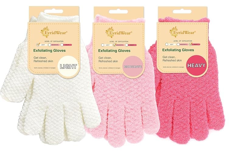 Evridwear Exfoliating Glove Shower Gloves Exfoliate Dead Skin for Dry Sensitive Skin No Irritation with Hanging Loop (3 Exfoliation Level Mixed- 3 Pairs) - Image 1