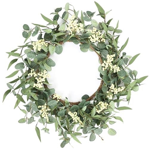 Pinkpum 20'' Eucalyptus Wreath for Front Door, Porch, Window - Green Decor for Home, Farmhouse - Spring, Summer, Fall, All Seasons - Image 1