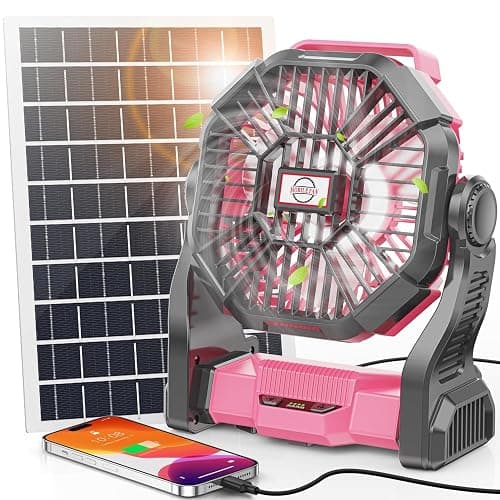 30000mAh Solar Fan with LED Lantern, 10W Solar Panel Rechargeable Battery Powered Camping Fan for Outside, 9 Inch Portable Battery Operated Hurricane Supplies for Picnic, Barbecue, Fishing, Travel - Image 1