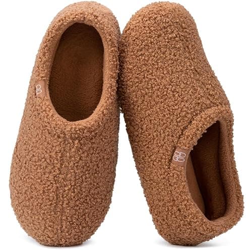 HomeTop Women's Fuzzy Curly Fur Memory Foam Loafer Slippers with Polar Fleece Lining - Image 1