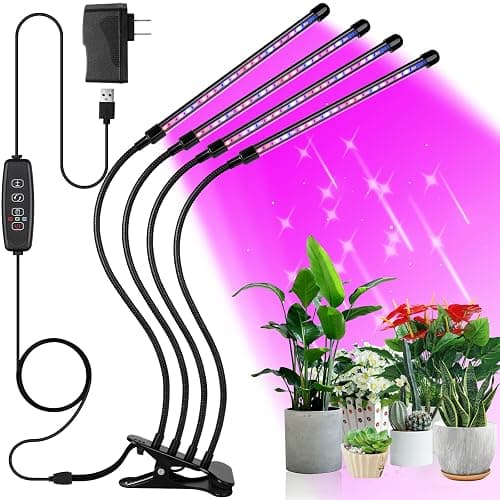Sondiko Grow Lights for Indoor Plants Full Spectrum - Auto On/Off Timer (3/9/12H) & Dimmer (9 Levels) - Adjustable Gooseneck - 3 Switch Modes - Great for Greenhouse, Home, Office - Image 1
