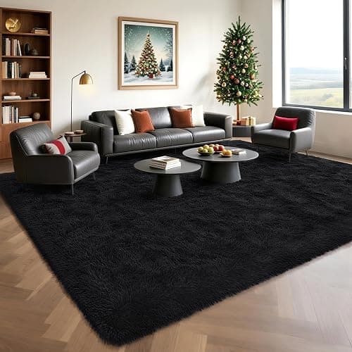 HOMORE Black Rug for Bedroom 4x6 Furry Carpet for Boys Girls Shaggy Fuzzy Rugs for Living Room Non Slip Large Rug for Kids Dorm Home Decor - Image 1